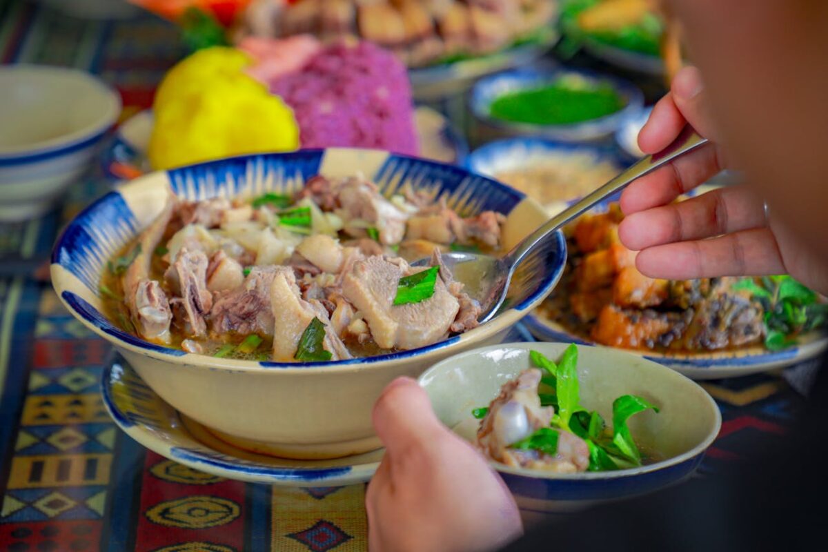 Delicious lamb stew served in a vibrant setting, perfect for showcasing traditional cuisine.